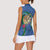 Hawaii Pikake and Maile Lei Women Sleeveless Polo Shirt Honu Polynesian Pattern Blue Color
