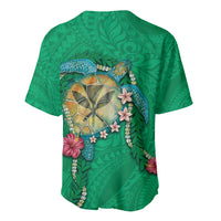 Hawaii Pikake and Maile Lei Baseball Jersey Honu Polynesian Pattern Green Color