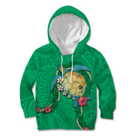 Hawaii Pikake and Maile Lei Kid Hoodie Honu Polynesian Pattern Green Color LT03 Hoodie Green - Polynesian Pride