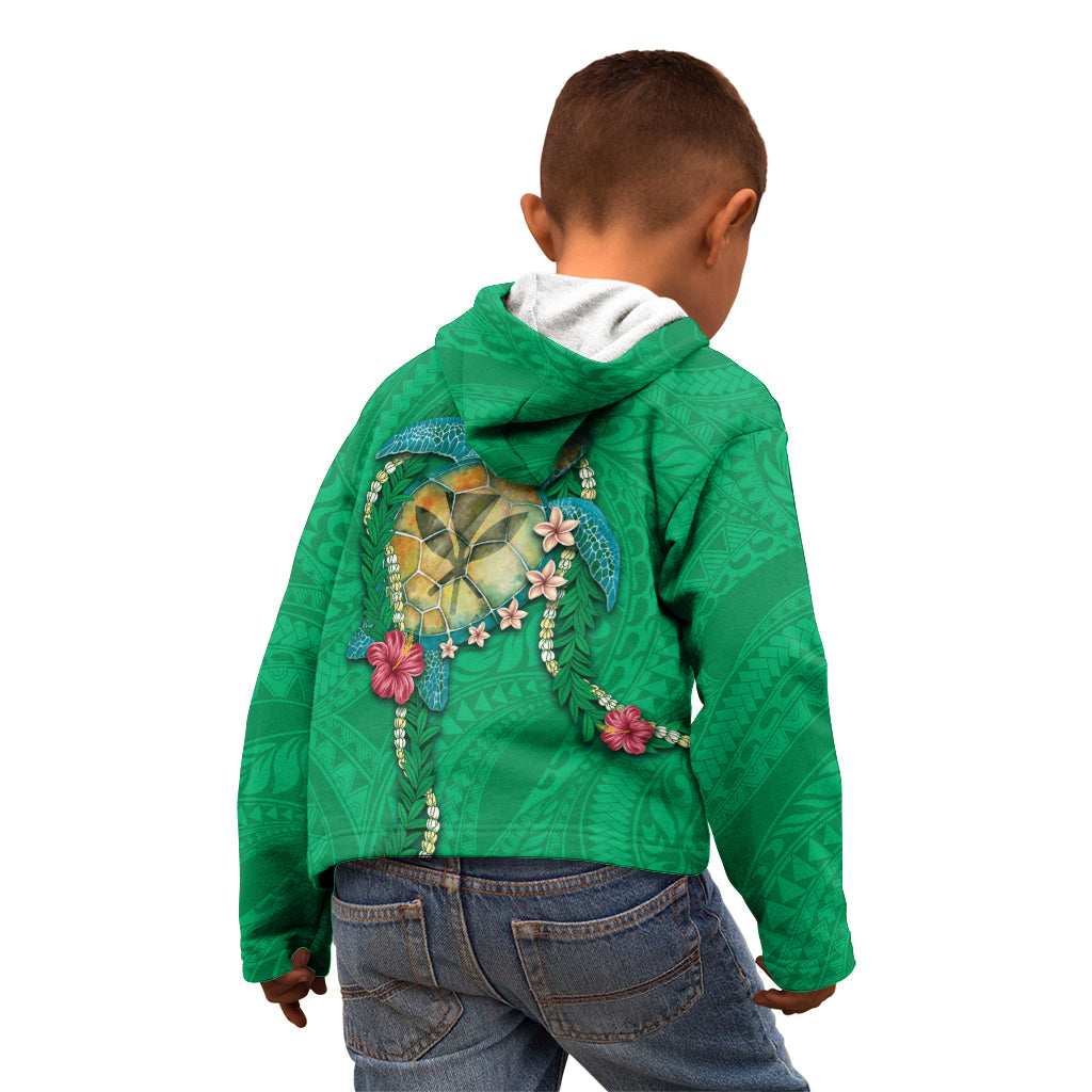 Hawaii Pikake and Maile Lei Kid Hoodie Honu Polynesian Pattern Green Color LT03 - Polynesian Pride