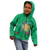 Hawaii Pikake and Maile Lei Kid Hoodie Honu Polynesian Pattern Green Color LT03 - Polynesian Pride