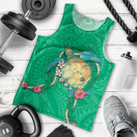 Hawaii Pikake and Maile Lei Men Tank Top Honu Polynesian Pattern Green Color
