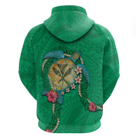 Hawaii Pikake and Maile Lei Zip Hoodie Honu Polynesian Pattern Green Color