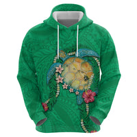 Hawaii Pikake and Maile Lei Zip Hoodie Honu Polynesian Pattern Green Color