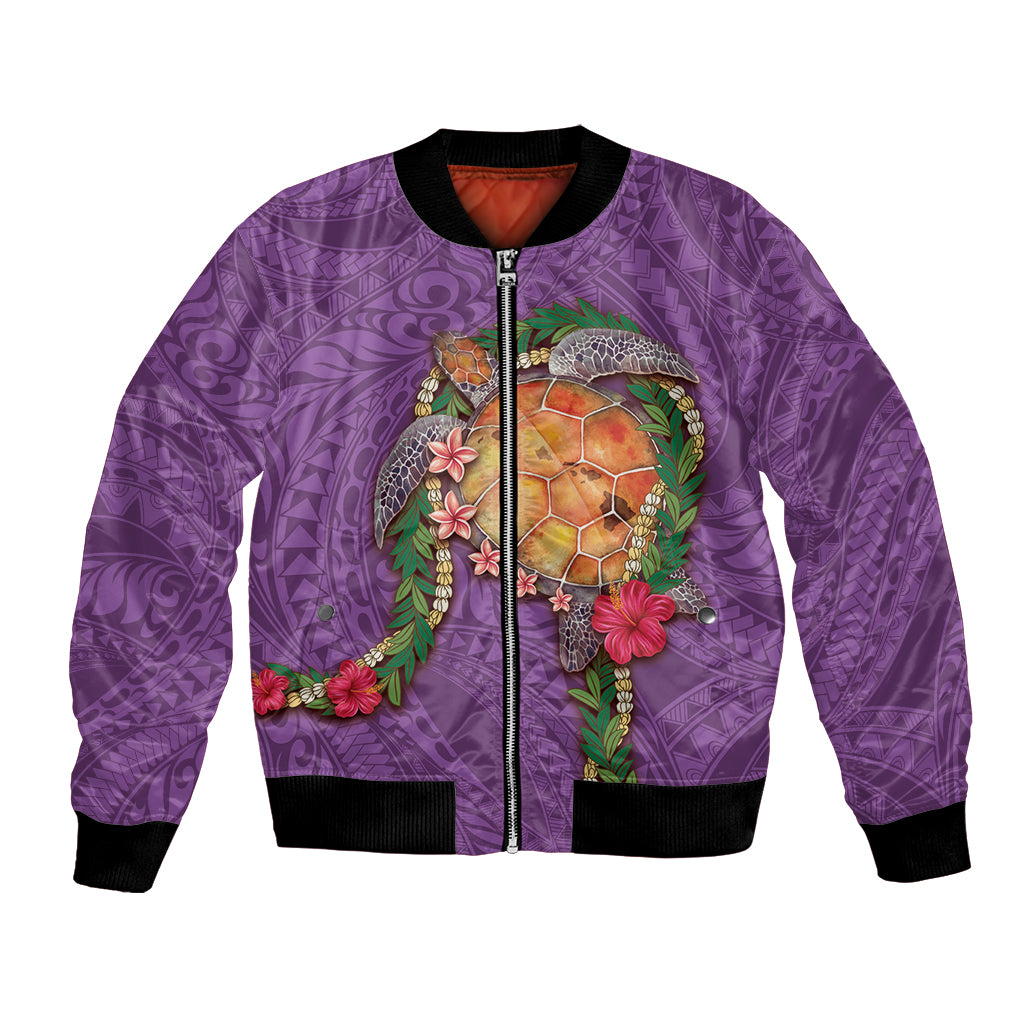 Hawaii Pikake and Maile Lei Bomber Jacket Honu Polynesian Pattern Pink Color