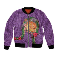 Hawaii Pikake and Maile Lei Bomber Jacket Honu Polynesian Pattern Pink Color