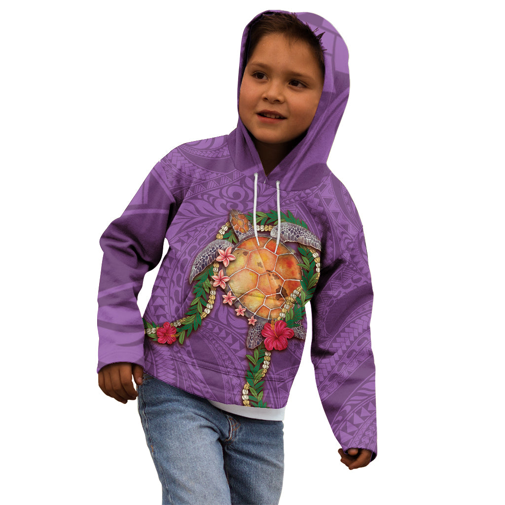 Hawaii Pikake and Maile Lei Kid Hoodie Honu Polynesian Pattern Pink Color LT03 - Polynesian Pride