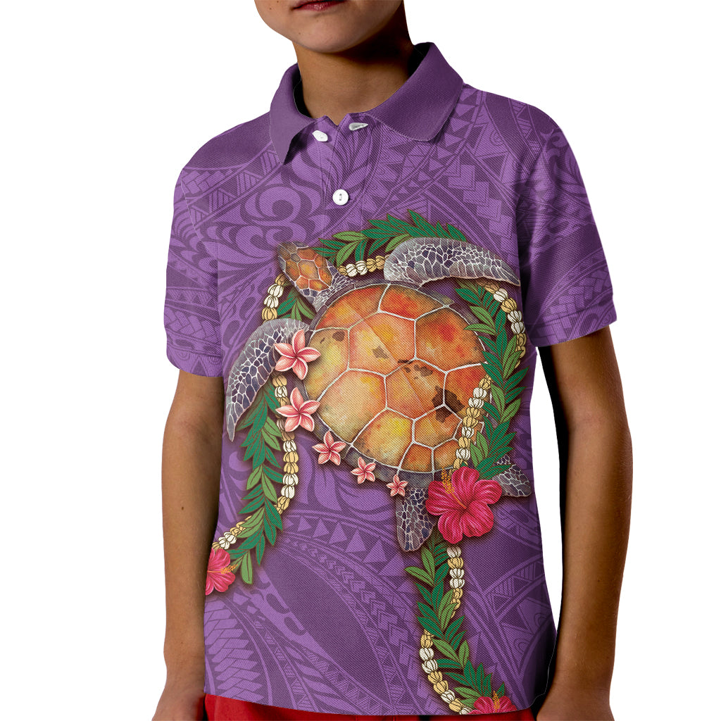 Hawaii Pikake and Maile Lei Kid Polo Shirt Honu Polynesian Pattern Pink Color
