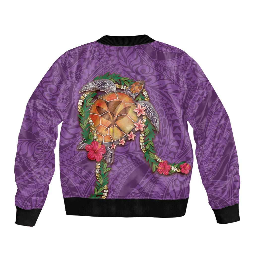 Hawaii Pikake and Maile Lei Sleeve Zip Bomber Jacket Honu Polynesian Pattern Pink Color
