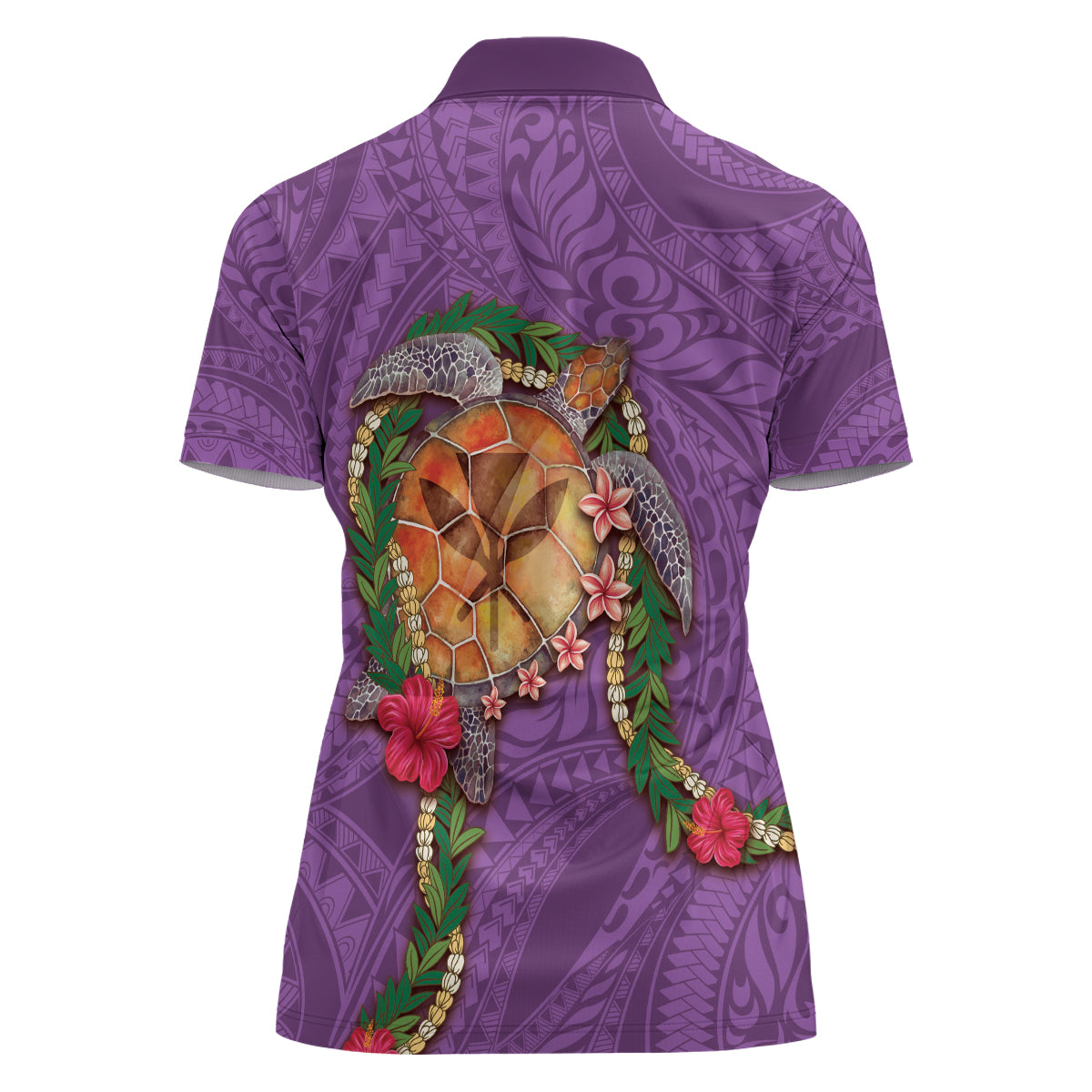 Hawaii Pikake and Maile Lei Women Polo Shirt Honu Polynesian Pattern Pink Color