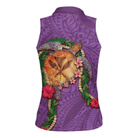 Hawaii Pikake and Maile Lei Women Sleeveless Polo Shirt Honu Polynesian Pattern Pink Color