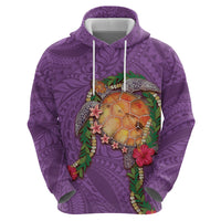 Hawaii Pikake and Maile Lei Zip Hoodie Honu Polynesian Pattern Pink Color