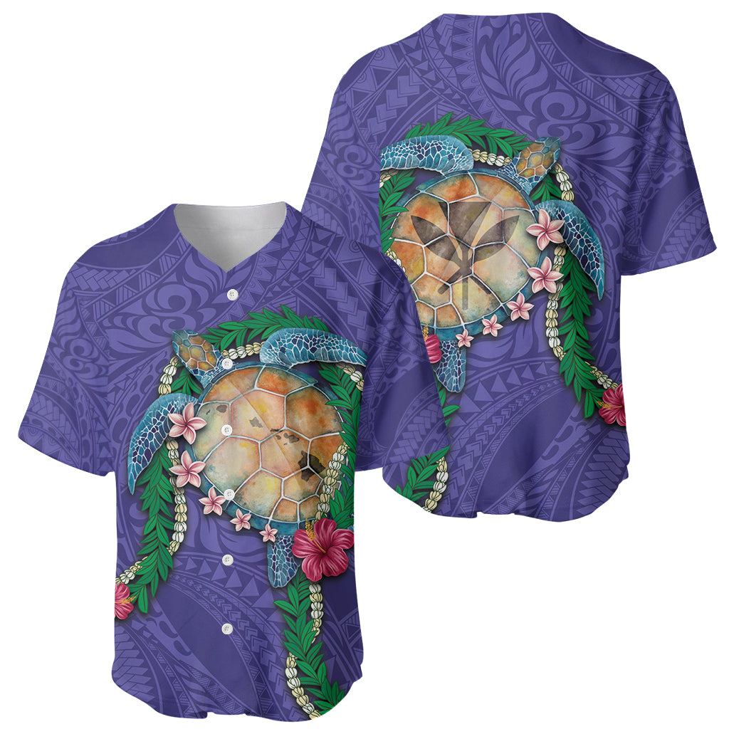 Hawaii Pikake and Maile Lei Baseball Jersey Honu Polynesian Pattern Purple Color
