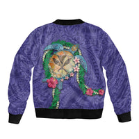 Hawaii Pikake and Maile Lei Bomber Jacket Honu Polynesian Pattern Purple Color