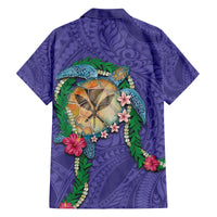 Hawaii Pikake and Maile Lei Family Matching Puletasi and Hawaiian Shirt Honu Polynesian Pattern Purple Color