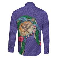 Hawaii Pikake and Maile Lei Family Matching Tank Maxi Dress and Hawaiian Shirt Honu Polynesian Pattern Purple Color