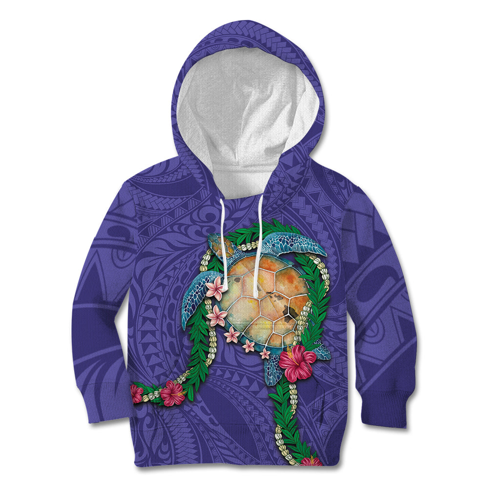 Hawaii Pikake and Maile Lei Kid Hoodie Honu Polynesian Pattern Purple Color LT03 Hoodie Purple - Polynesian Pride