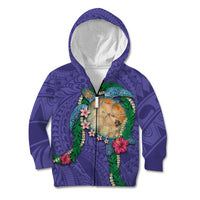 Hawaii Pikake and Maile Lei Kid Hoodie Honu Polynesian Pattern Purple Color LT03 Zip Hoodie Purple - Polynesian Pride
