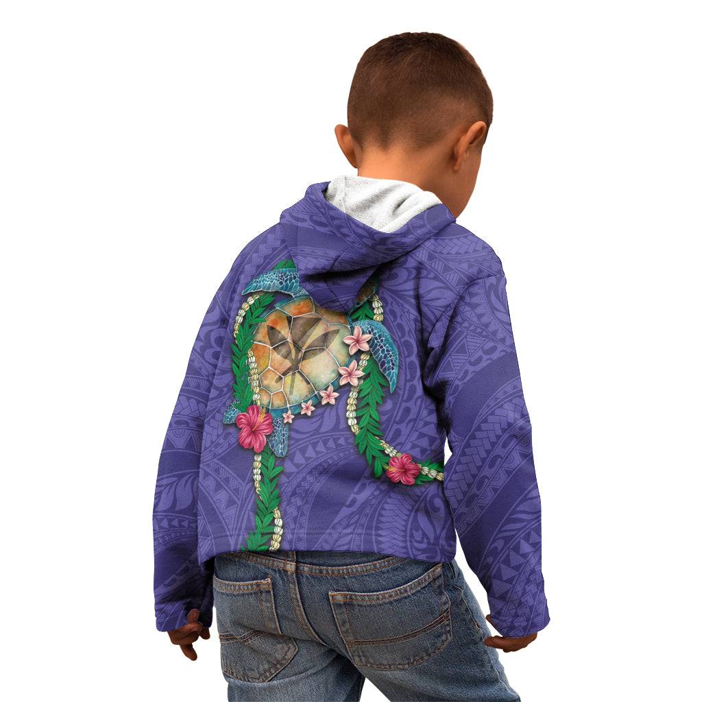 Hawaii Pikake and Maile Lei Kid Hoodie Honu Polynesian Pattern Purple Color LT03 - Polynesian Pride