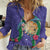 Hawaii Pikake and Maile Lei Women Casual Shirt Honu Polynesian Pattern Purple Color