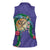 Hawaii Pikake and Maile Lei Women Sleeveless Polo Shirt Honu Polynesian Pattern Purple Color