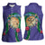 Hawaii Pikake and Maile Lei Women Sleeveless Polo Shirt Honu Polynesian Pattern Purple Color