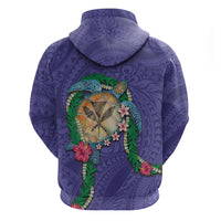 Hawaii Pikake and Maile Lei Zip Hoodie Honu Polynesian Pattern Purple Color