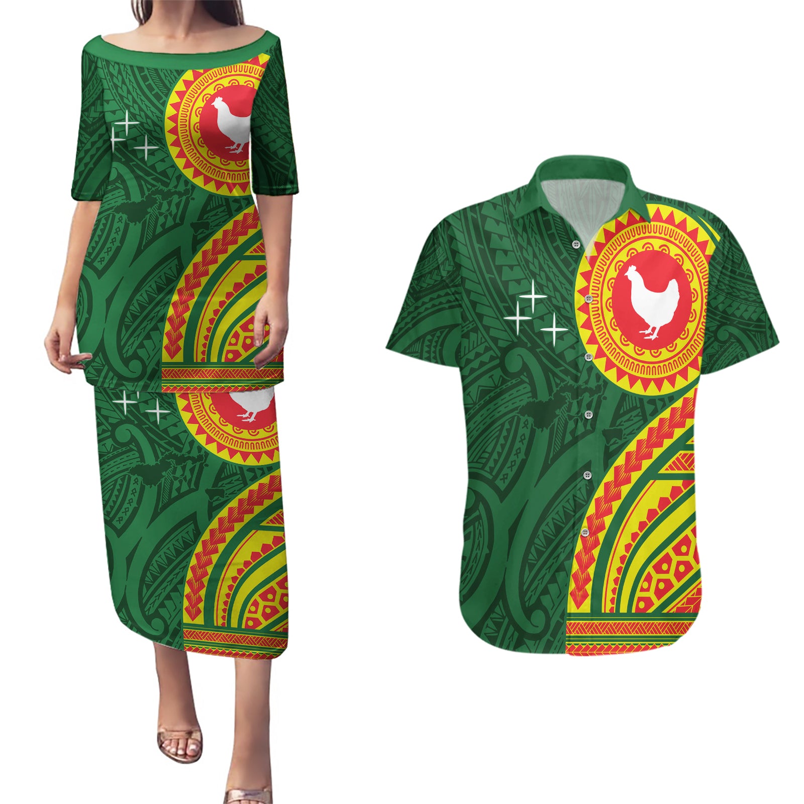 Manu'a Cession Day Couples Matching Puletasi and Hawaiian Shirt Polynesian Pattern
