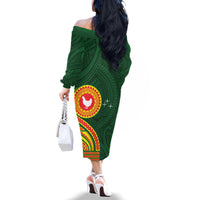 Manu'a Cession Day Family Matching Off The Shoulder Long Sleeve Dress and Hawaiian Shirt Polynesian Pattern