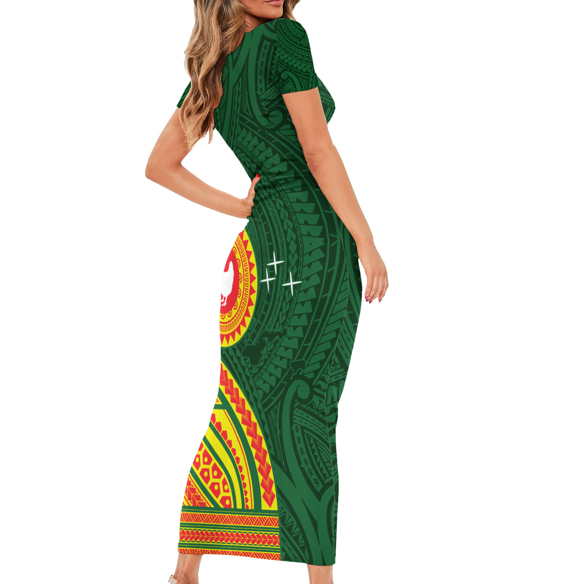 Manu'a Cession Day Short Sleeve Bodycon Dress Polynesian Pattern