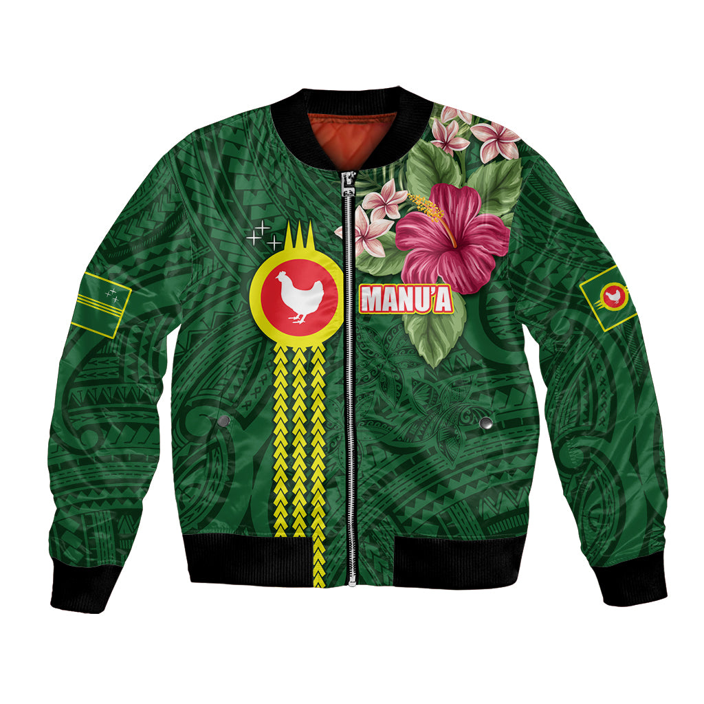 Manu'a Cession Day 120th Anniversary Bomber Jacket Polynesian Pattern and Hibiscus Flower