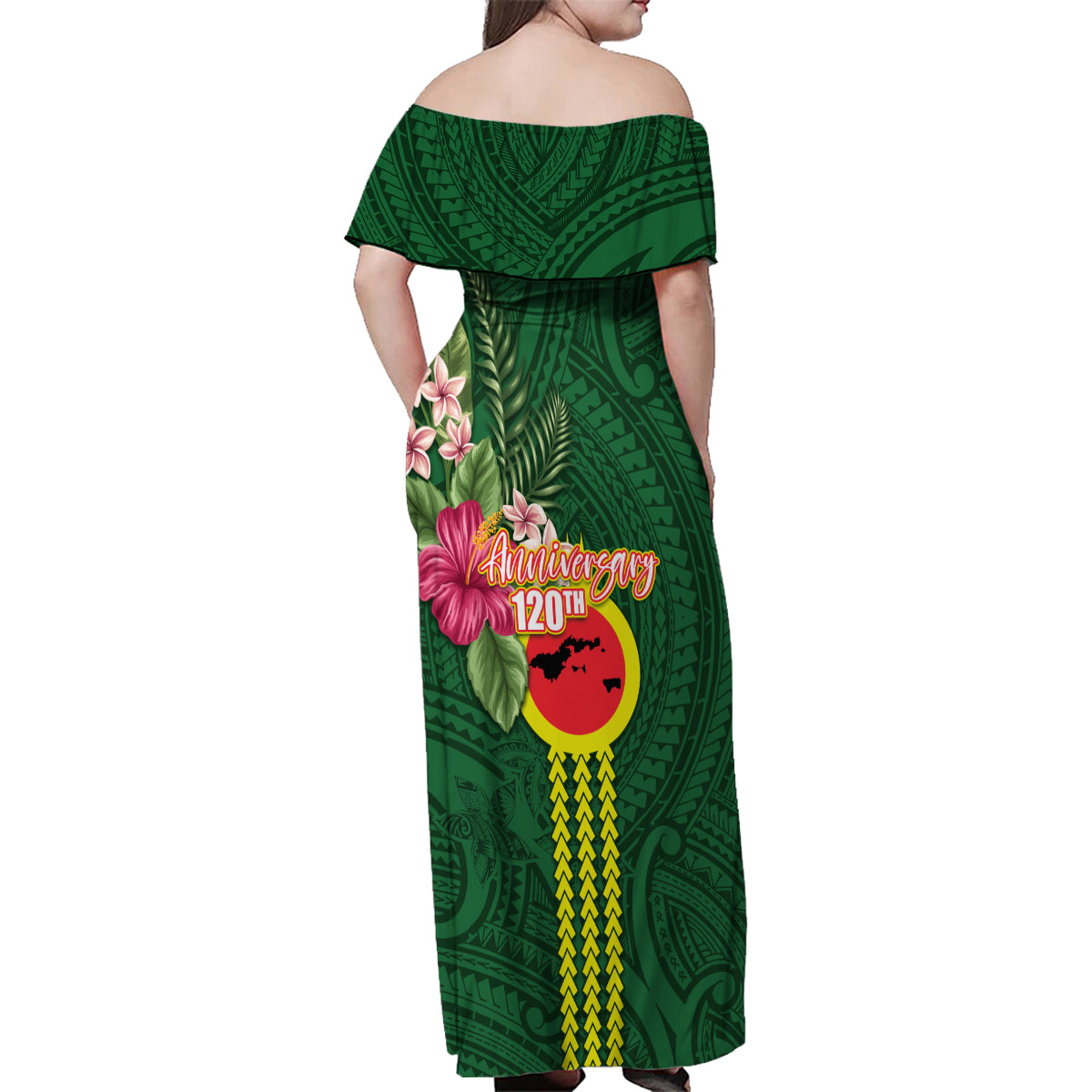 Manu'a Cession Day 120th Anniversary Family Matching Off Shoulder Maxi Dress and Hawaiian Shirt Polynesian Pattern and Hibiscus Flower