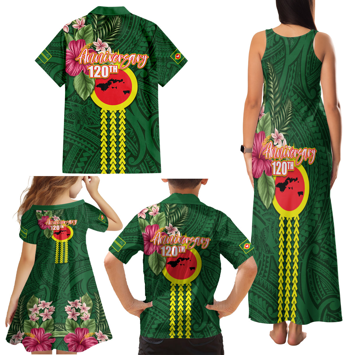 Manu'a Cession Day 120th Anniversary Family Matching Tank Maxi Dress and Hawaiian Shirt Polynesian Pattern and Hibiscus Flower