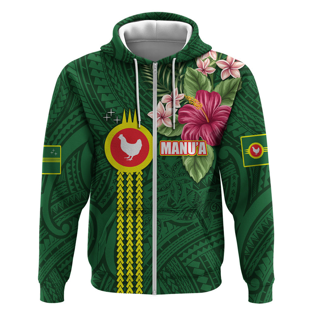 Manu'a Cession Day 120th Anniversary Hoodie Polynesian Pattern and Hibiscus Flower LT03 Zip Hoodie Green - Polynesian Pride