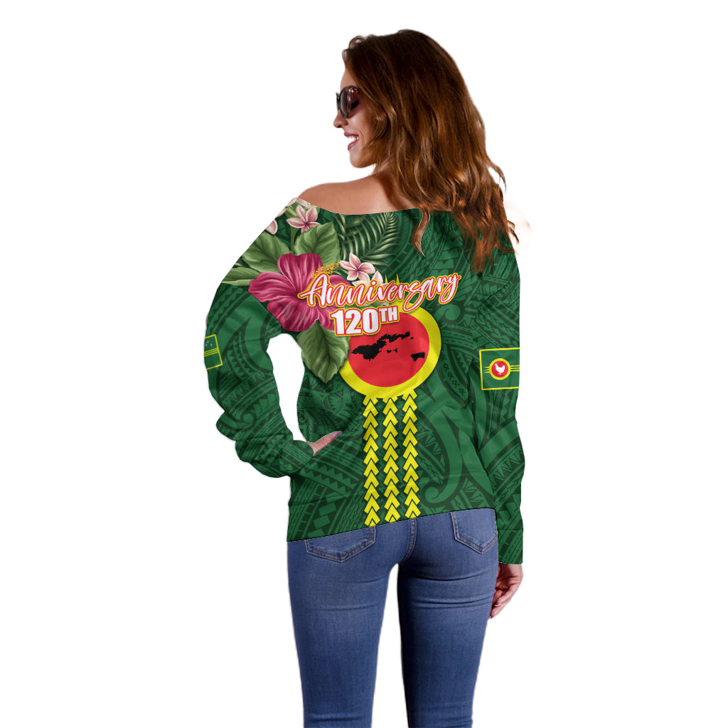Manu'a Cession Day 120th Anniversary Off Shoulder Sweater Polynesian Pattern and Hibiscus Flower LT03 - Polynesian Pride