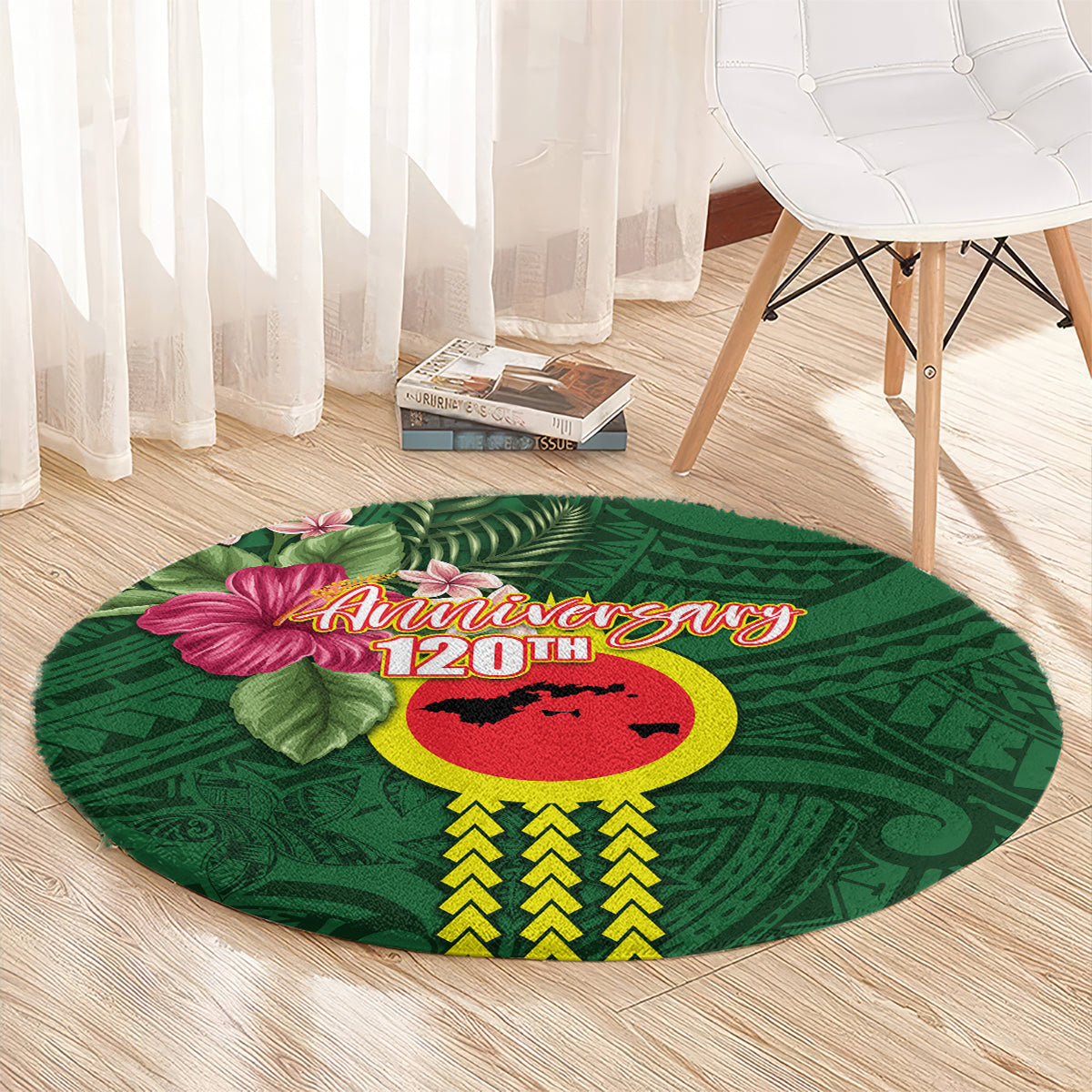 Manu'a Cession Day 120th Anniversary Round Carpet Polynesian Pattern and Hibiscus Flower LT03 - Polynesian Pride