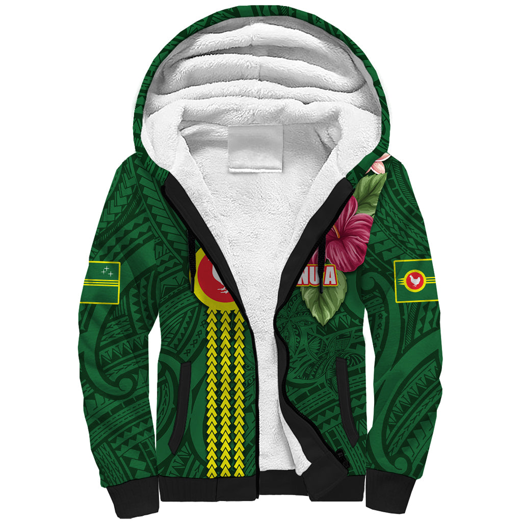 Manu'a Cession Day 120th Anniversary Sherpa Hoodie Polynesian Pattern and Hibiscus Flower
