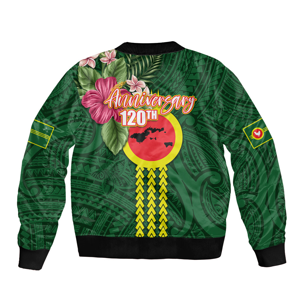 Manu'a Cession Day 120th Anniversary Sleeve Zip Bomber Jacket Polynesian Pattern and Hibiscus Flower