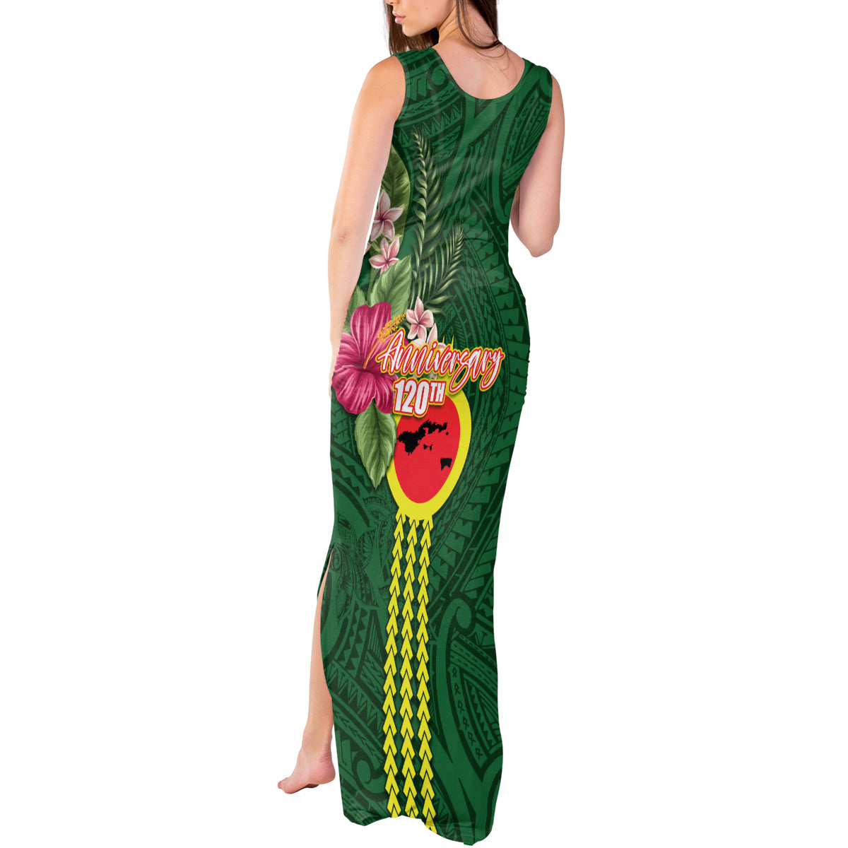 Manu'a Cession Day 120th Anniversary Tank Maxi Dress Polynesian Pattern and Hibiscus Flower
