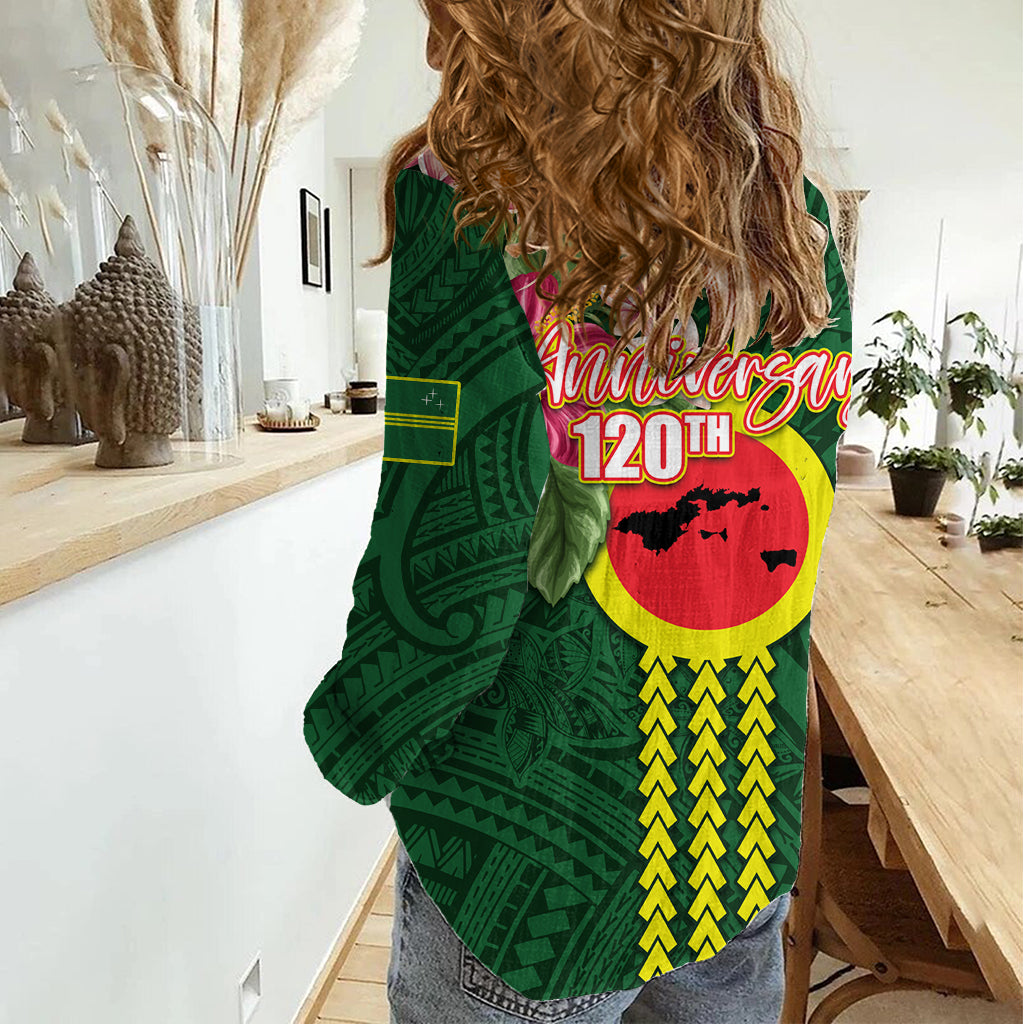 Manu'a Cession Day 120th Anniversary Women Casual Shirt Polynesian Pattern and Hibiscus Flower