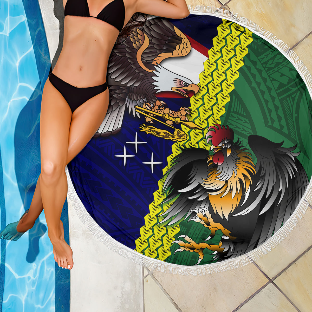Manu'a Island and American Samoa Beach Blanket Rooster and Eagle Mascot