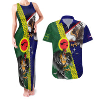 Manu'a Island and American Samoa Couples Matching Tank Maxi Dress and Hawaiian Shirt Rooster and Eagle Mascot LT03 Green - Polynesian Pride