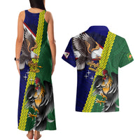 Manu'a Island and American Samoa Couples Matching Tank Maxi Dress and Hawaiian Shirt Rooster and Eagle Mascot LT03 - Polynesian Pride