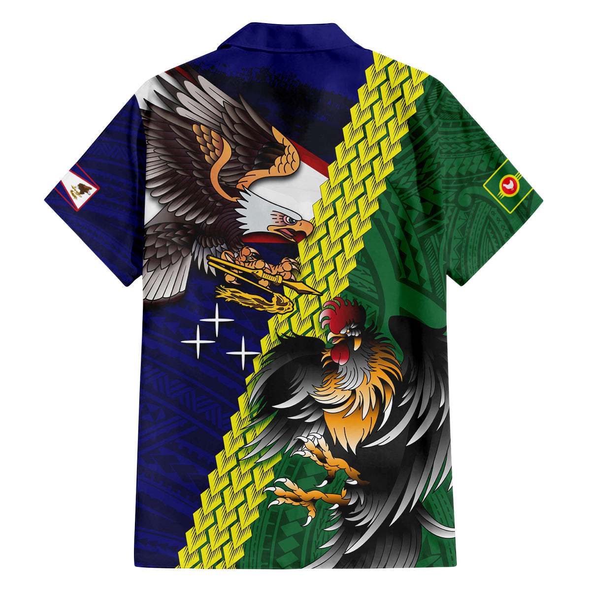 Manu'a Island and American Samoa Family Matching Off Shoulder Short Dress and Hawaiian Shirt Rooster and Eagle Mascot