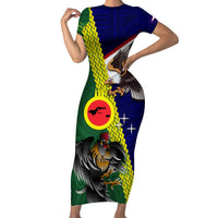 Manu'a Island and American Samoa Family Matching Short Sleeve Bodycon Dress and Hawaiian Shirt Rooster and Eagle Mascot