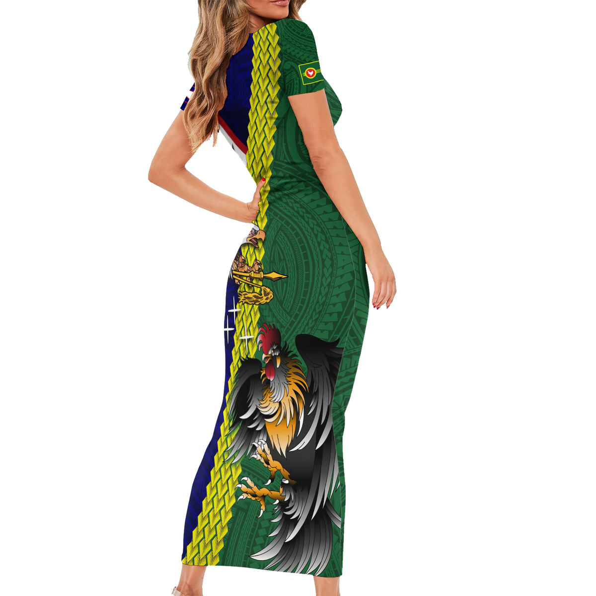 Manu'a Island and American Samoa Family Matching Short Sleeve Bodycon Dress and Hawaiian Shirt Rooster and Eagle Mascot