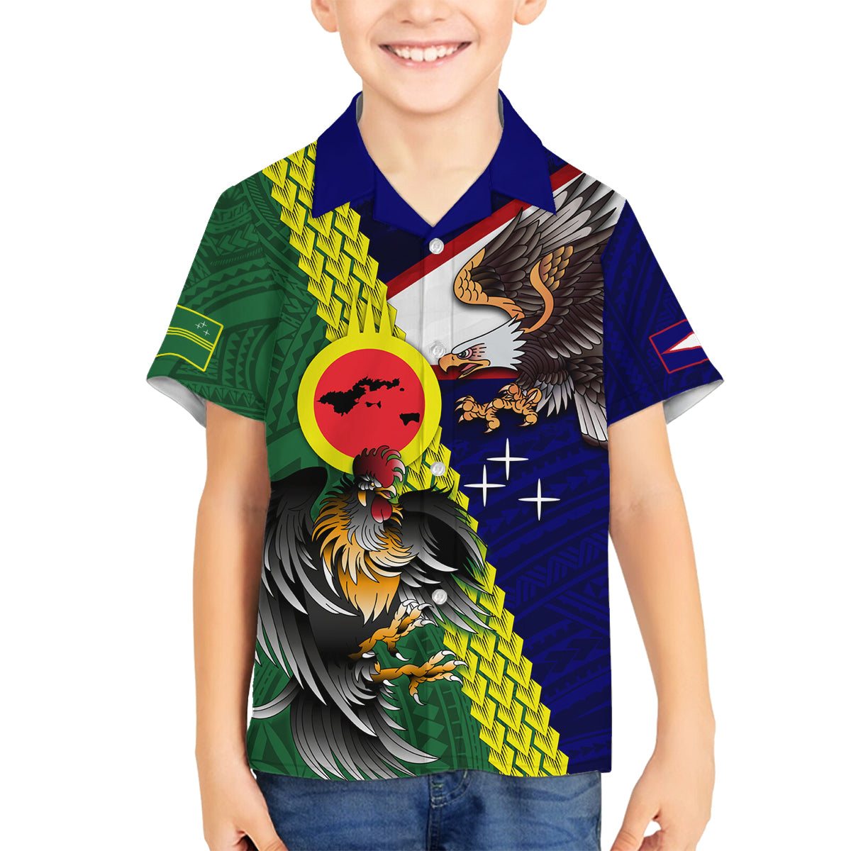 Manu'a Island and American Samoa Family Matching Tank Maxi Dress and Hawaiian Shirt Rooster and Eagle Mascot
