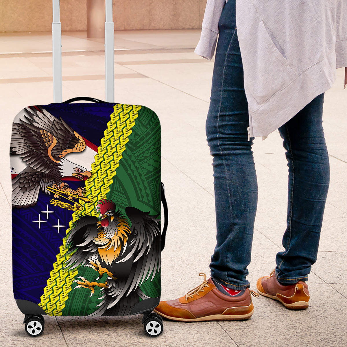 Manu'a Island and American Samoa Luggage Cover Rooster and Eagle Mascot LT03 Green - Polynesian Pride