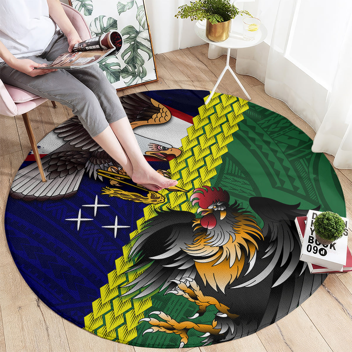 Manu'a Island and American Samoa Round Carpet Rooster and Eagle Mascot LT03 - Polynesian Pride