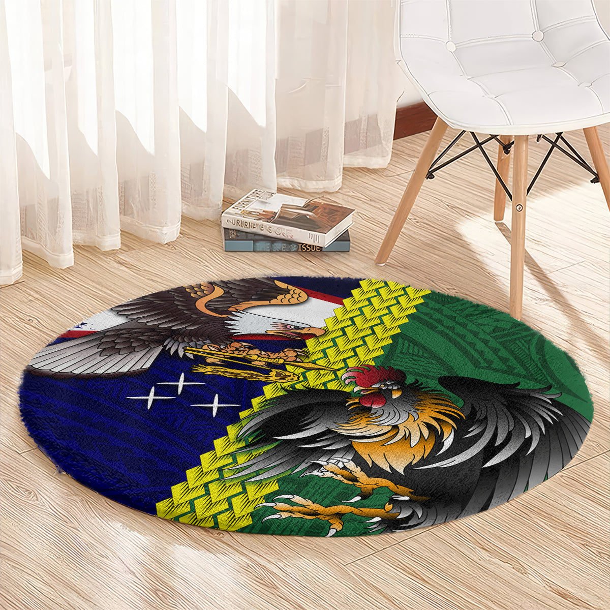 Manu'a Island and American Samoa Round Carpet Rooster and Eagle Mascot LT03 - Polynesian Pride